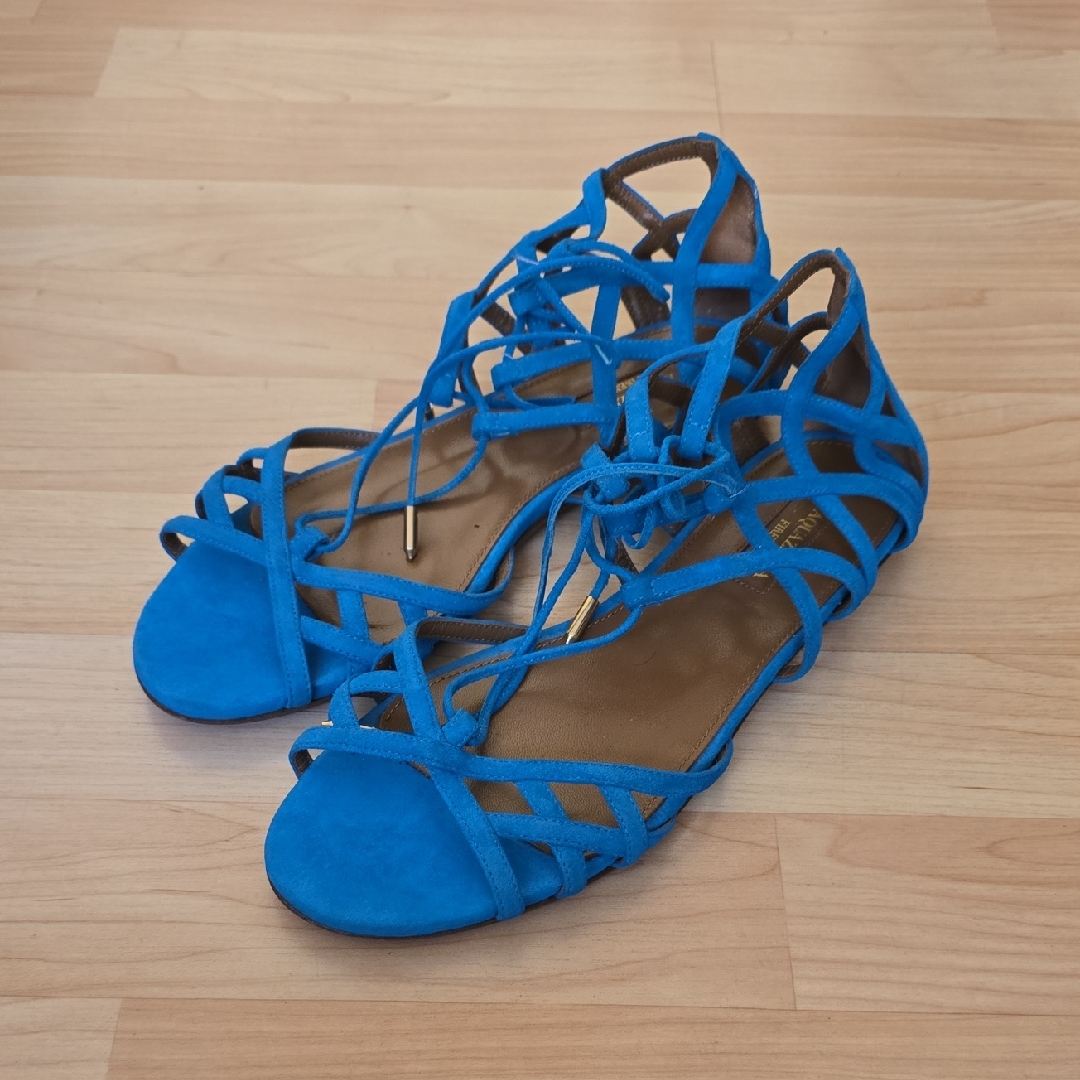 Aquazzura Firenze Suede Lace Up Gladiator Ballet Flats In Fiji Blue Size 38